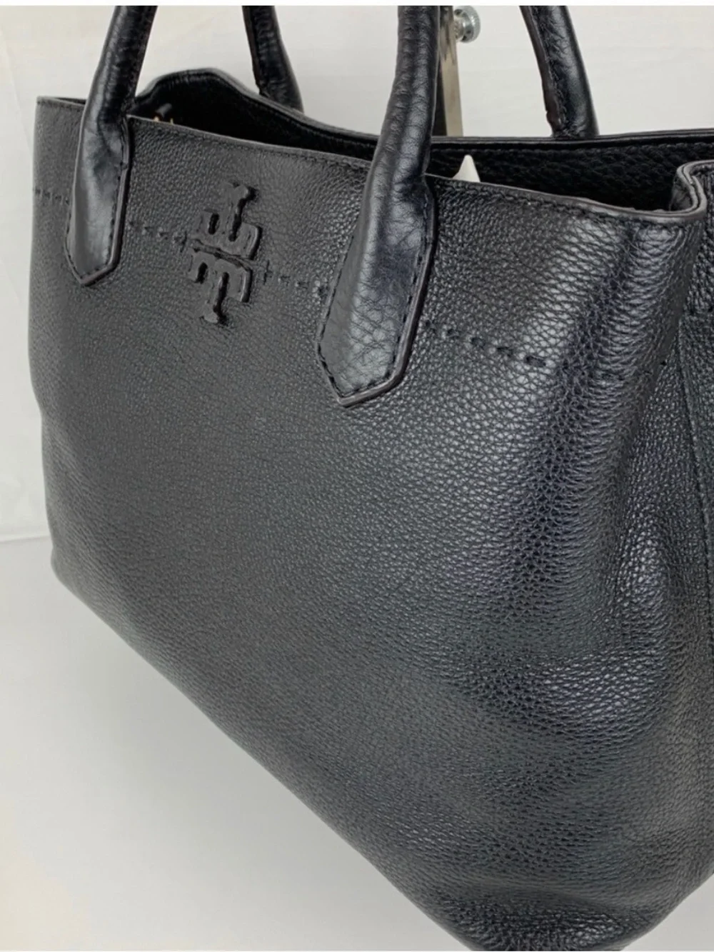 Tory Burch Black Pebbled Leather Top-Handle Tote